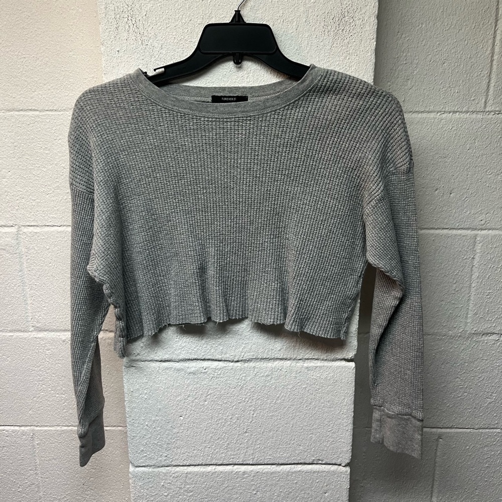 Forever 21 Heather Gray Waffle Knit Crop Top